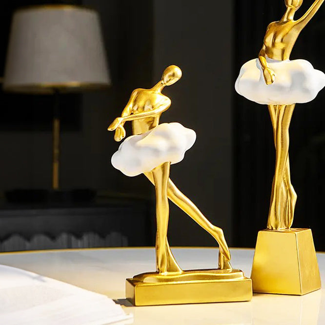 Ballerina Figurine Sculpture - Gold White