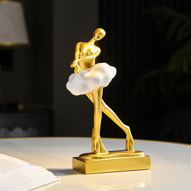 Ballerina Figurine Sculpture - Gold White