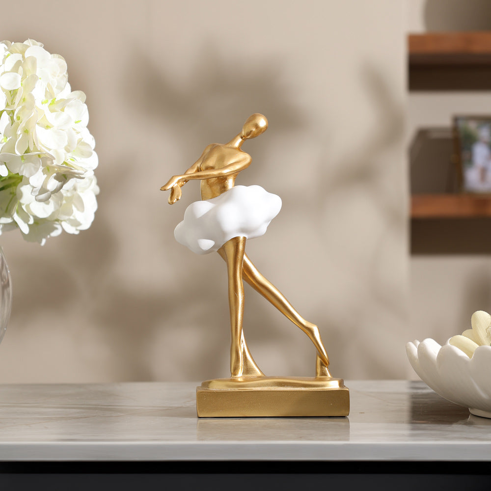Ballerina Figurine Sculpture - Gold White