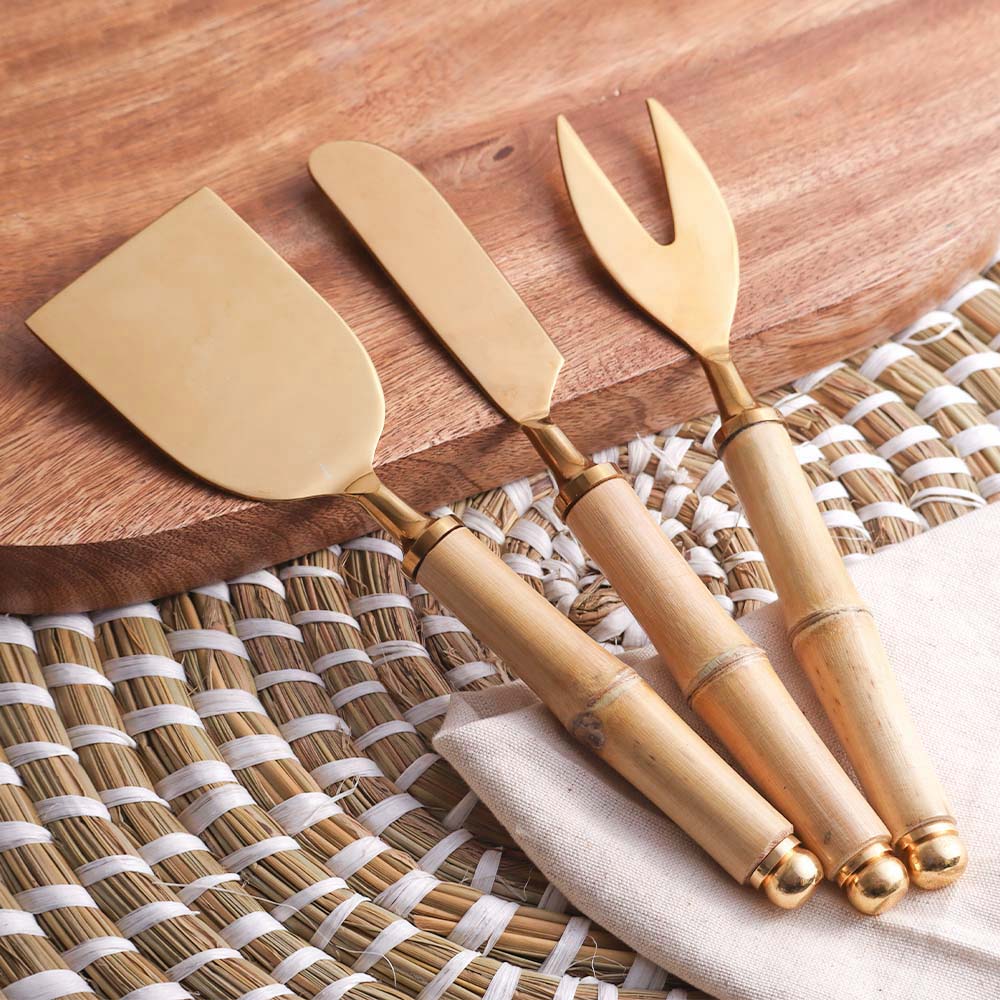 Bamboo Cheese Knives, Set of 3 - Natural Gold