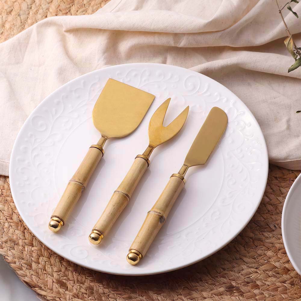 Bamboo Cheese Knives, Set of 3 - Natural Gold
