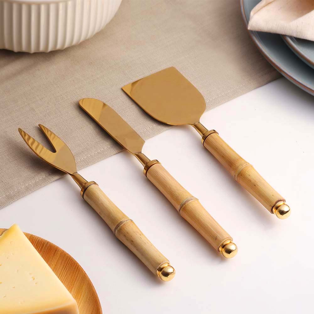 Bamboo Cheese Knives, Set of 3 - Natural Gold