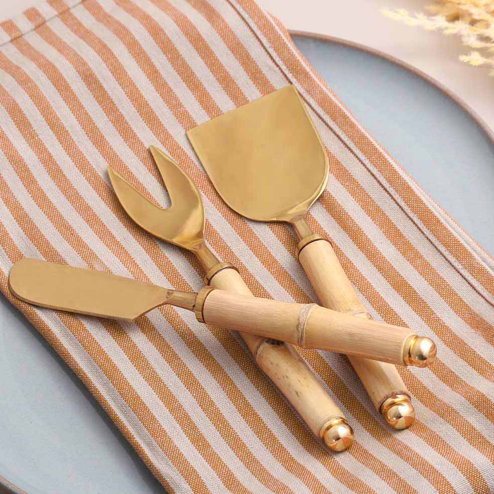 Bamboo Cheese Knives, Set of 3 - Natural Gold