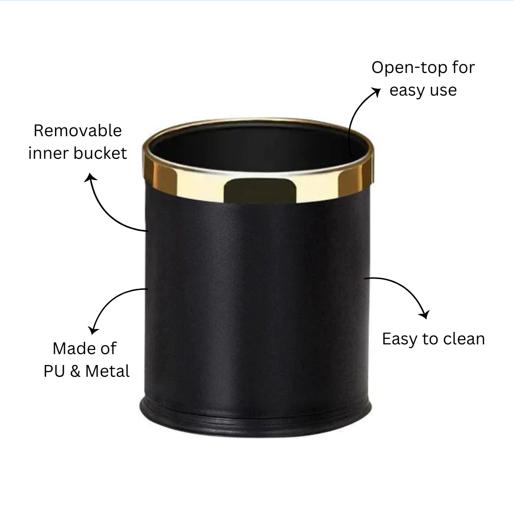 Bare Waste Bin 10L - Black & Gold