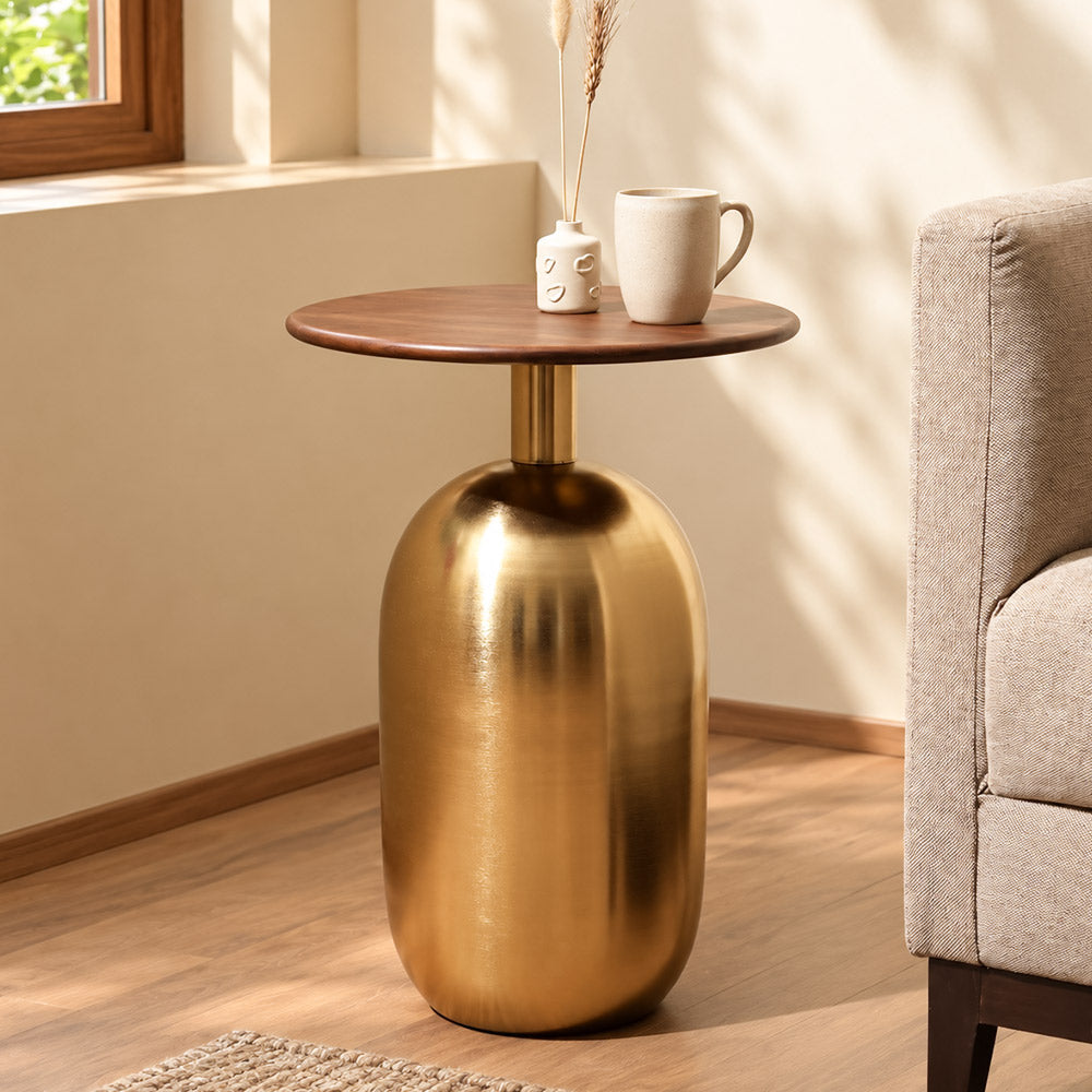 Bari Mango Wood & Metal Side Table Tall - Gold