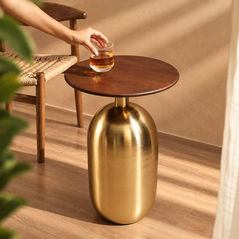 Bari Mango Wood & Metal Side Table Tall - Gold