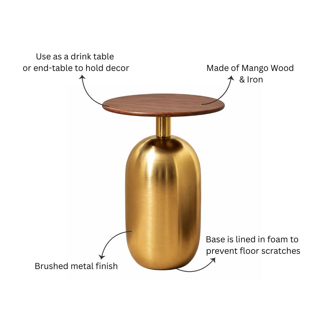 Bari Mango Wood & Metal Side Table Tall - Gold