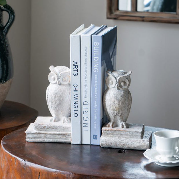 Barred Owl Bookends, Set of 2 - Vintage White