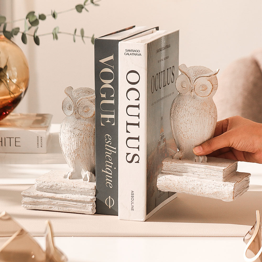Barred Owl Bookends, Set of 2 - Vintage White