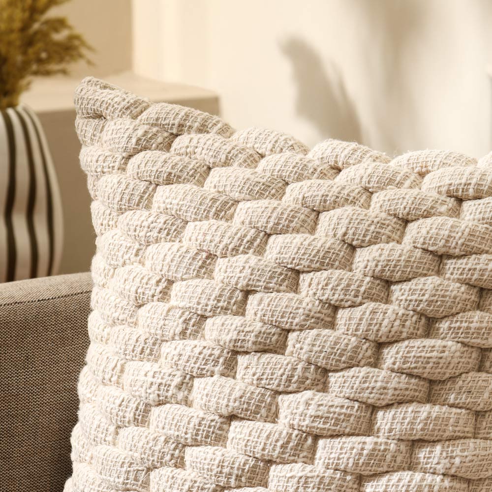 Basket Weave Cotton and Jute Cushion Cover 45x45cm - Cream