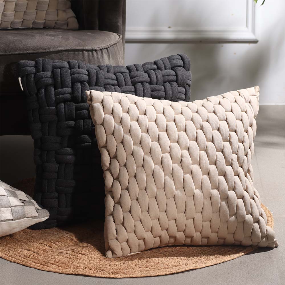 Basket Weave Cotton Cushion Cover 45x45cm - Sand