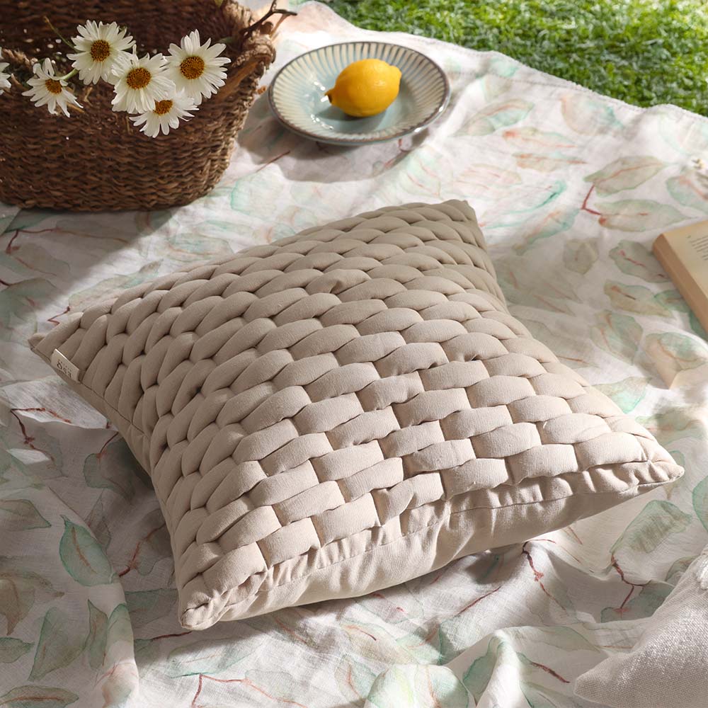 Basket Weave Cotton Cushion Cover 45x45cm - Sand