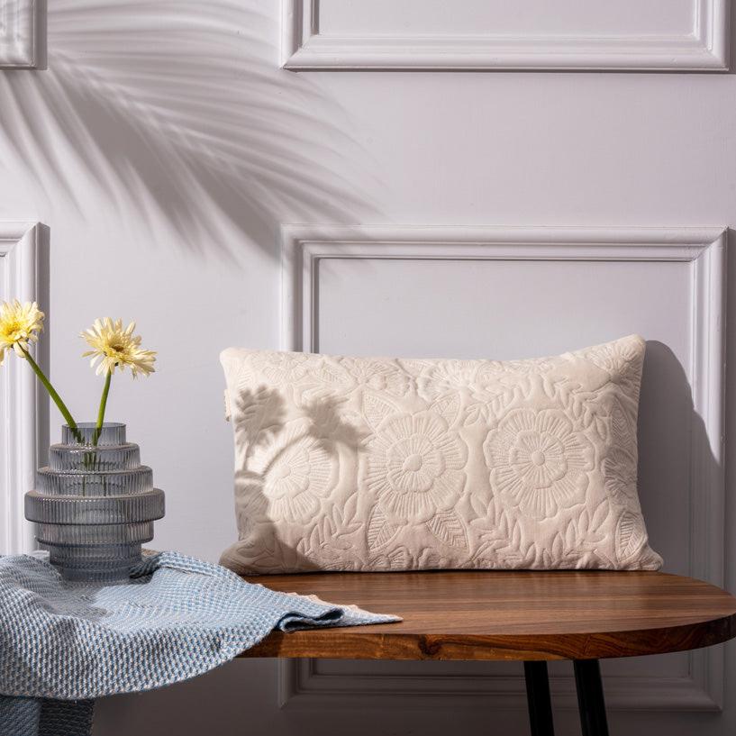 Begonia Rectangular Quilted Cushion Cover - Ivory