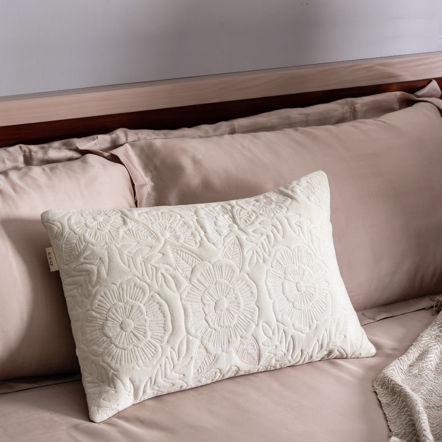 Begonia Rectangular Quilted Cushion Cover - Ivory