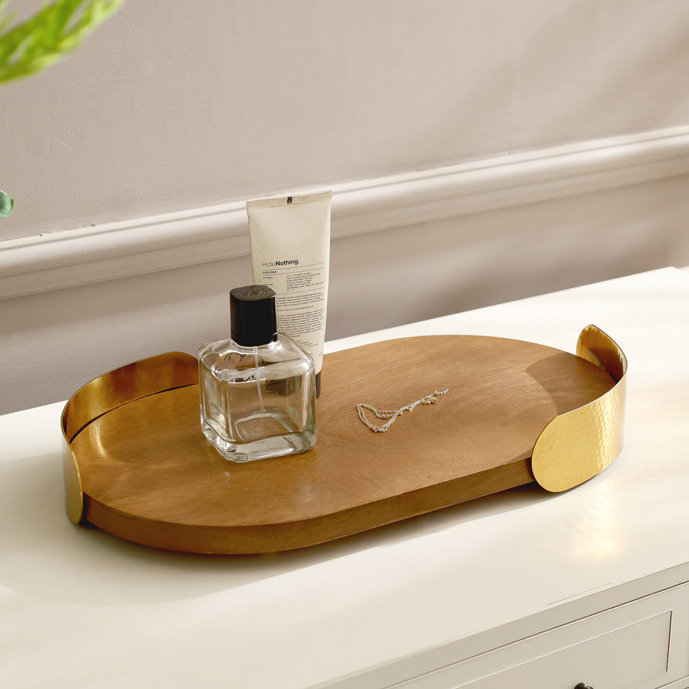 Baden Wooden Decorative Tray Medium - Natural Gold