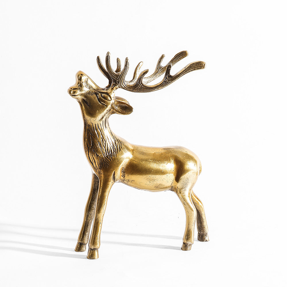 Bellowing Deer Metal Sculpture - Gold