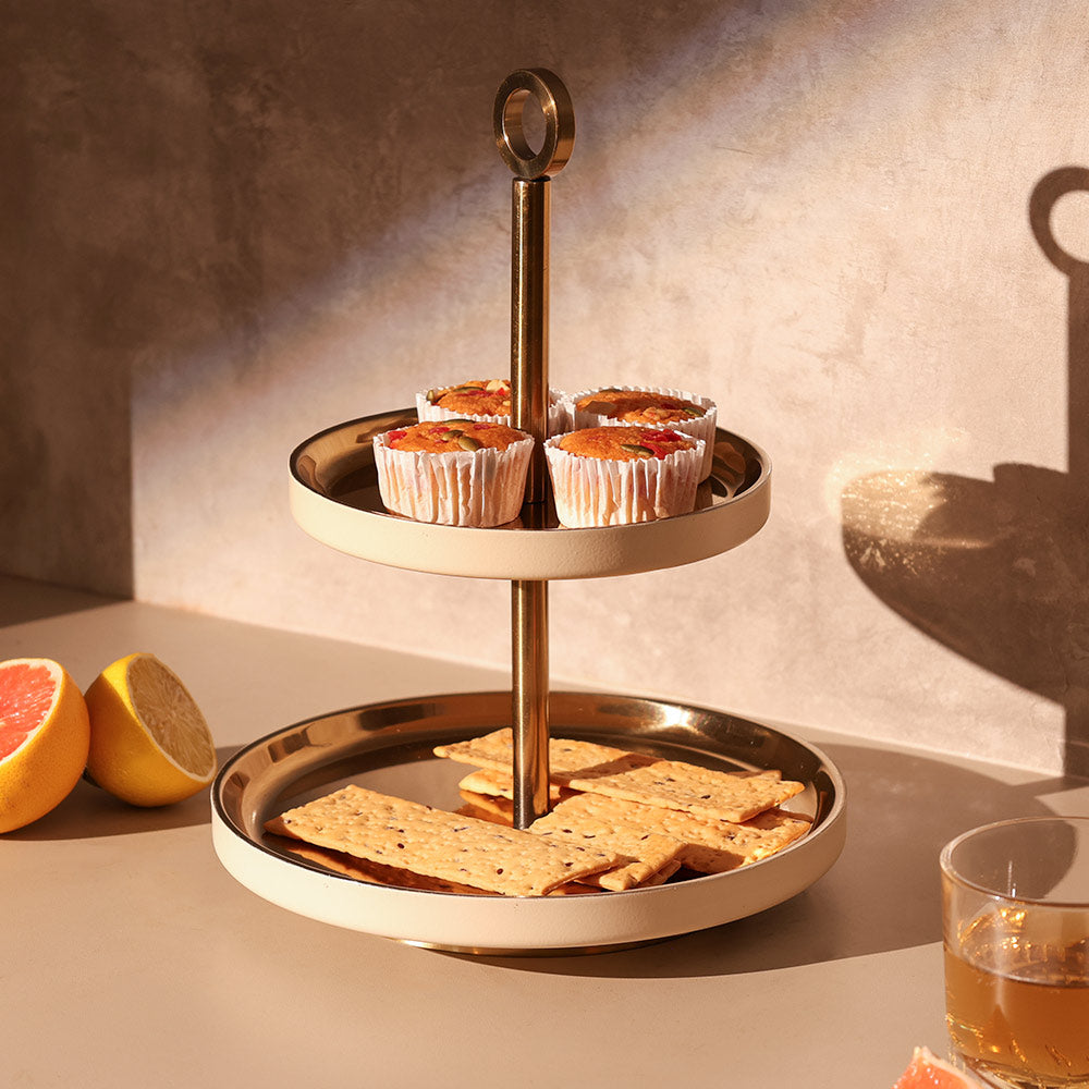 Bellum Two-Tier Dessert Stand - Gold Cream