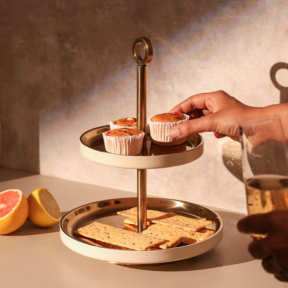 Bellum Two-Tier Dessert Stand - Gold Cream