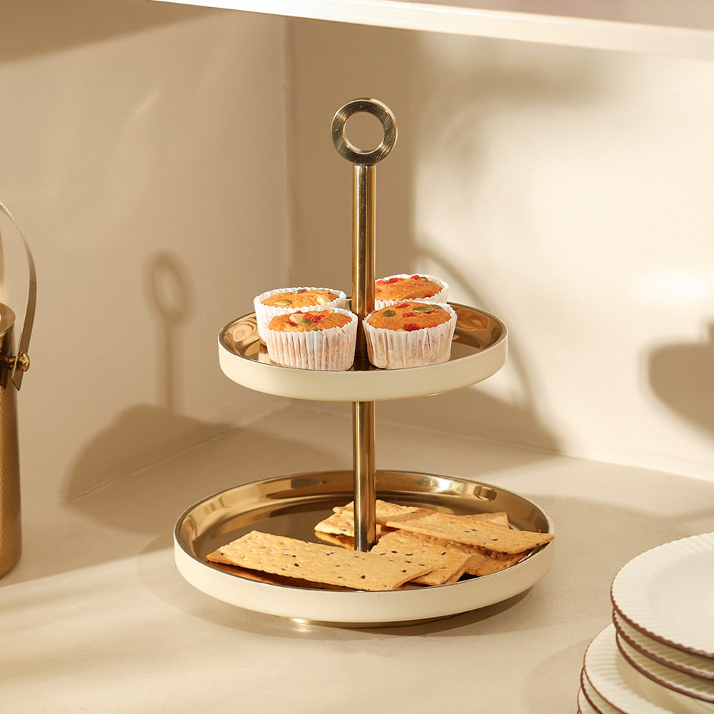 Bellum Two-Tier Dessert Stand - Gold Cream