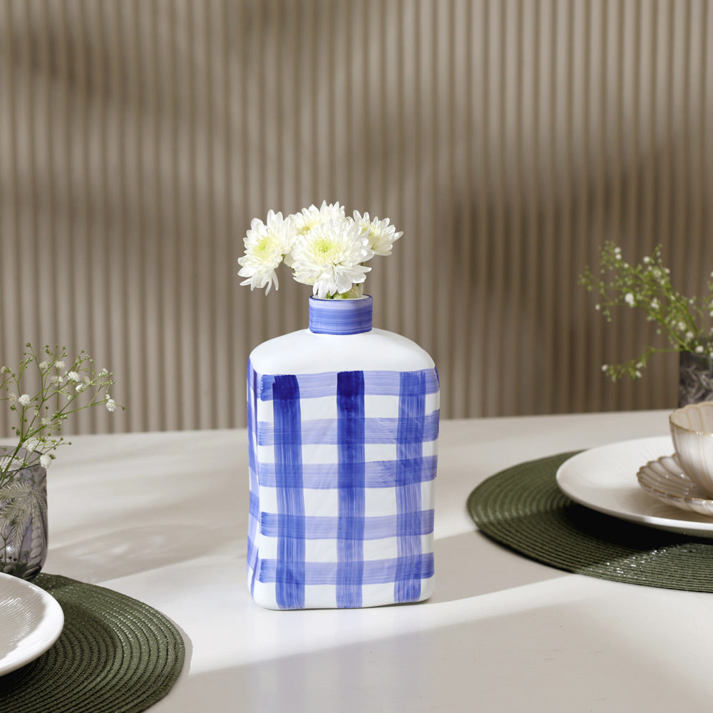 Bidon Handpainted Glass Vase Medium - Azure White