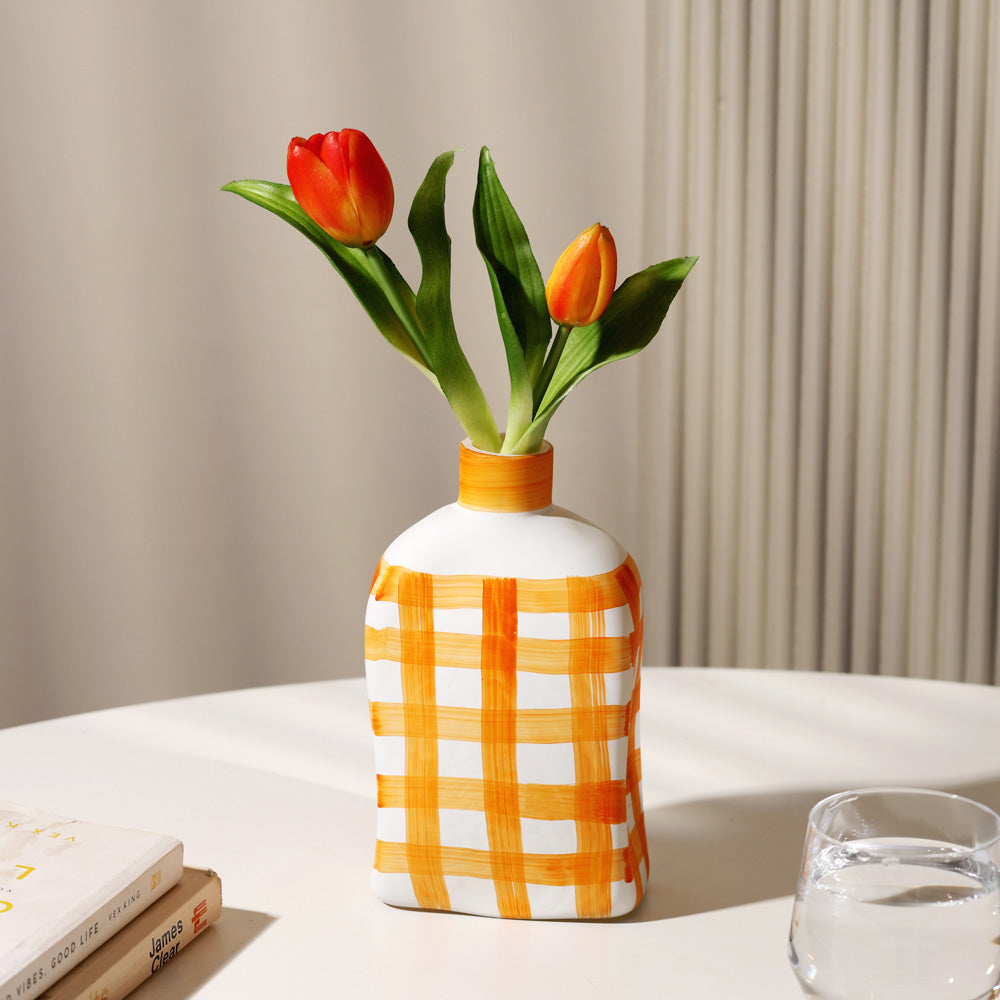 Bidon Handpainted Glass Vase Medium - Saffron White
