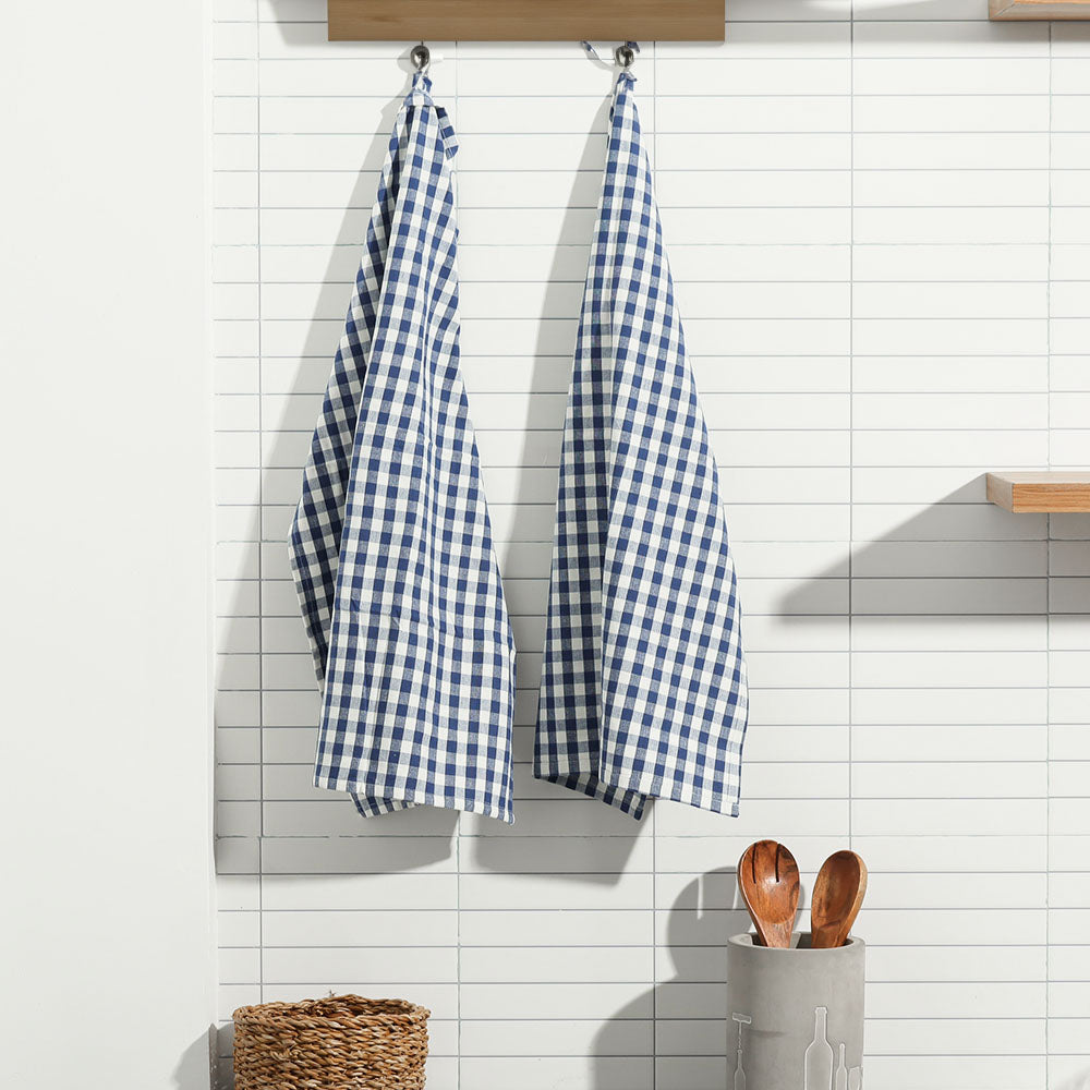 Hygge Checked Cotton Kitchen Towels, Set of 2 - Blue & White