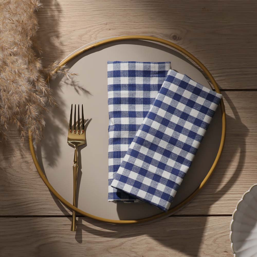 Hygge Checked Cotton Kitchen Towels, Set of 2 - Blue & White