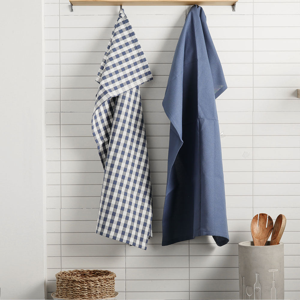 Hygge Cotton Kitchen Towels, Set of 2 - Checks & Blue