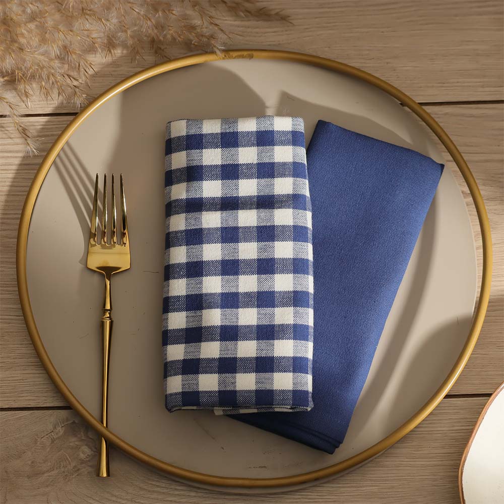 Hygge Cotton Kitchen Towels, Set of 2 - Checks & Blue