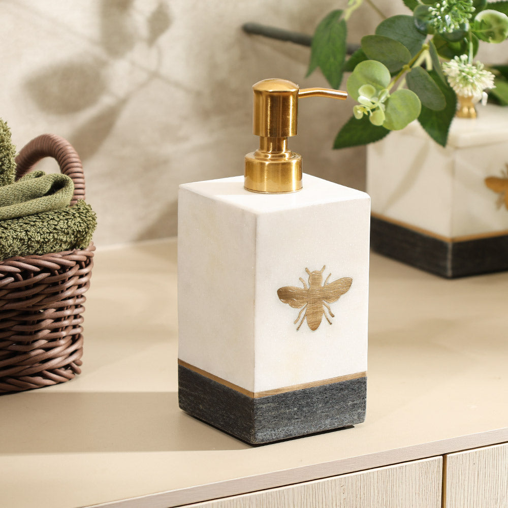 Bee Gold Inlay Marble Soap Dispenser - Monochrome