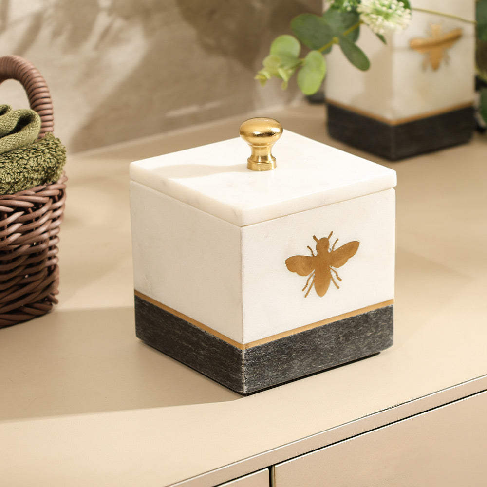 Bee Gold Inlay Marble Storage Jar - Monochrome