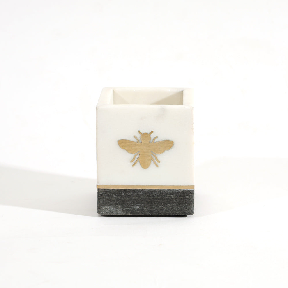 Bee Gold Inlay Marble Toothbrush Tumbler - Monochrome