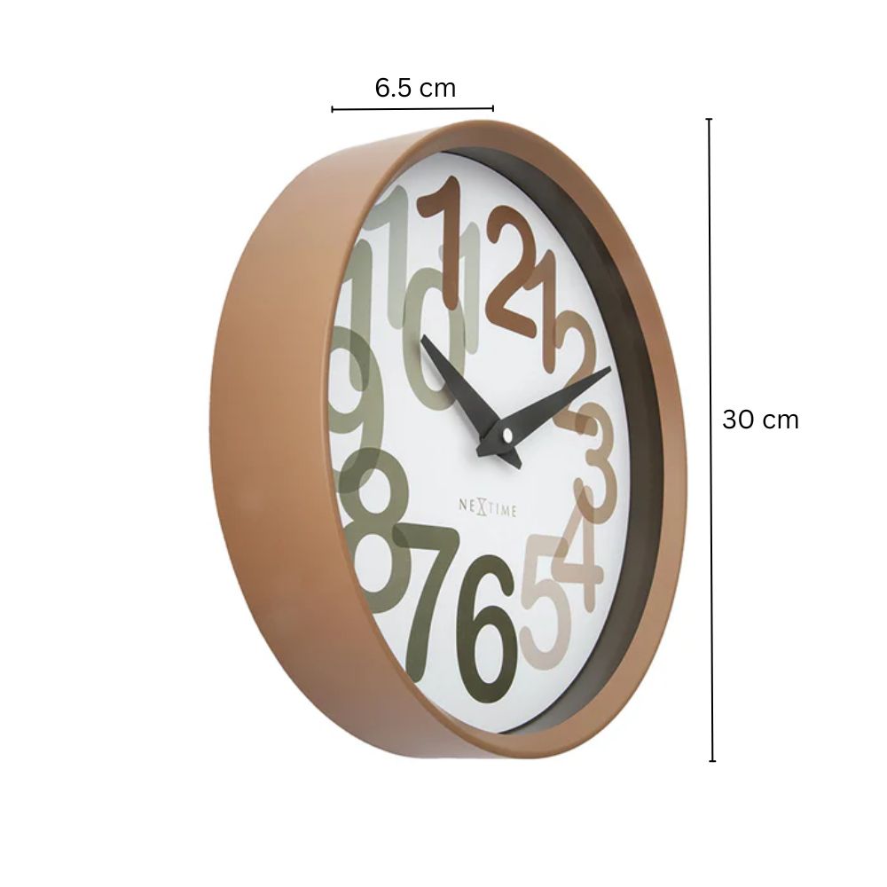 Big Number Wall Clock 30cm - Toffee Brown