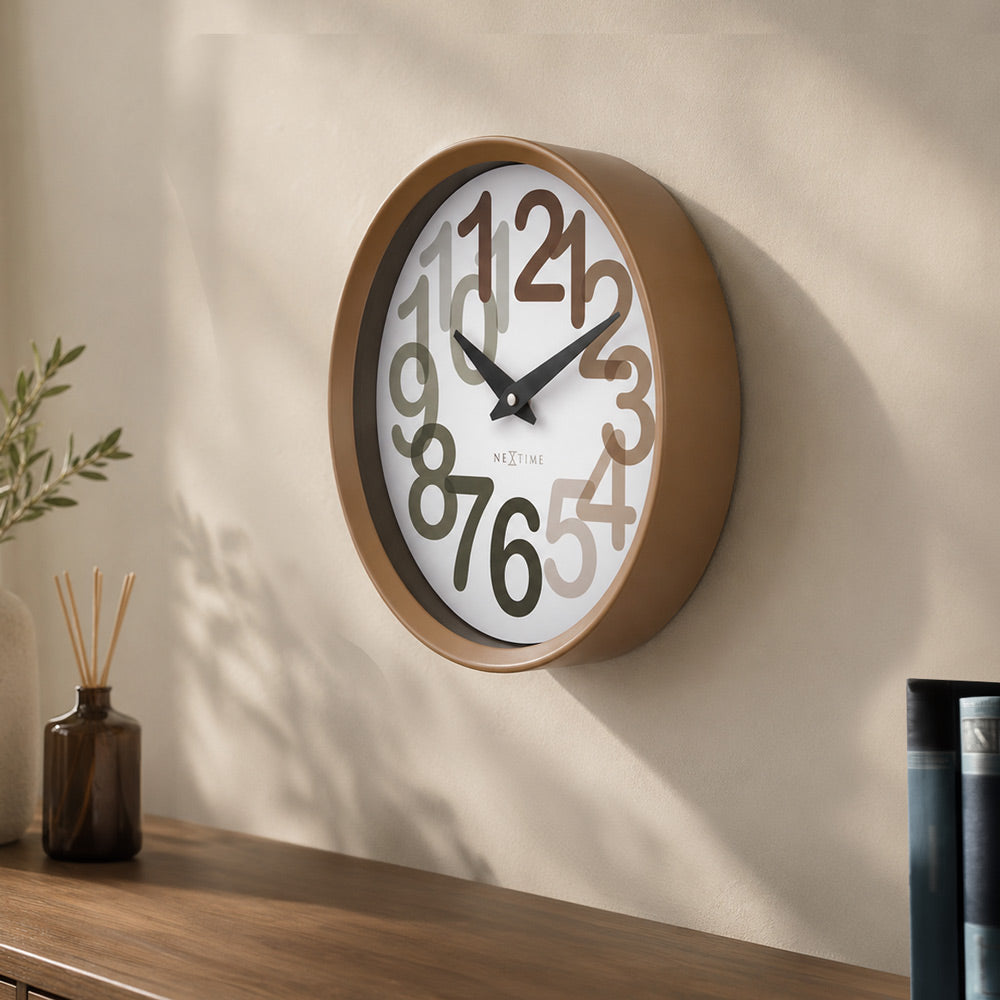 Big Number Wall Clock 30cm - Toffee Brown