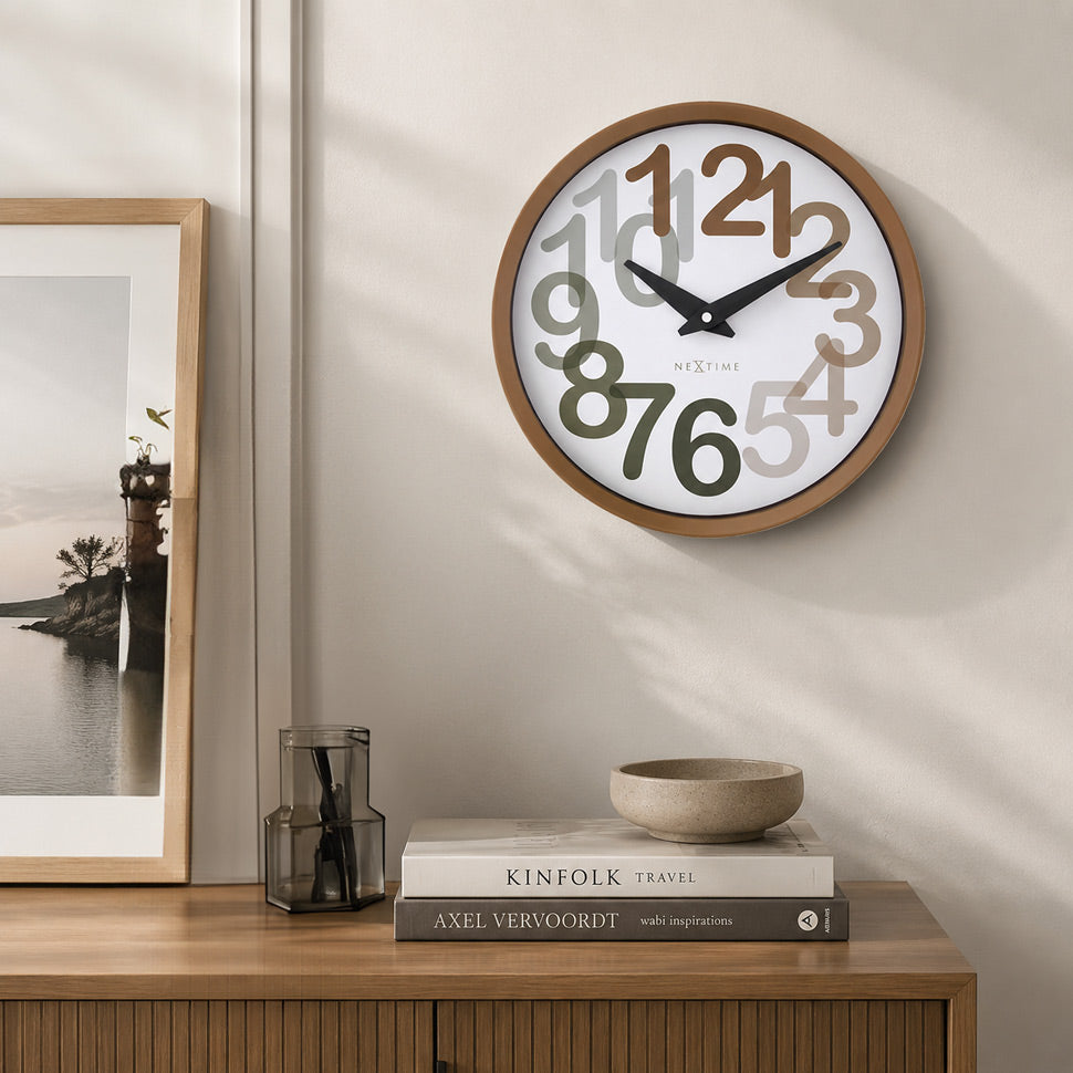 Big Number Wall Clock 30cm - Toffee Brown