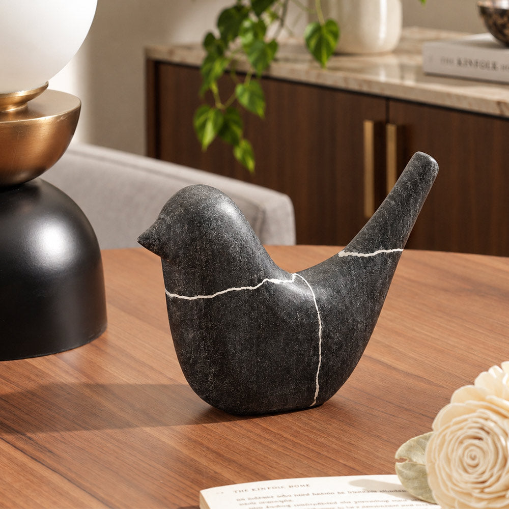 Birdie Marble Sculpture - Cloudy Black