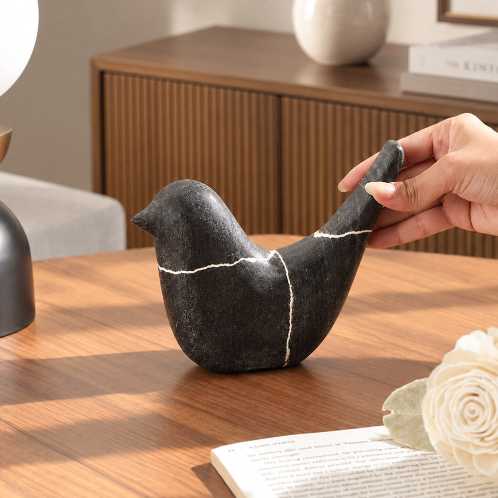 Birdie Marble Sculpture - Cloudy Black