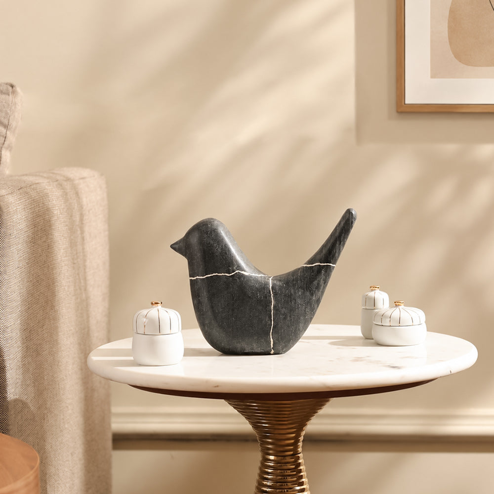 Birdie Marble Sculpture - Cloudy Black
