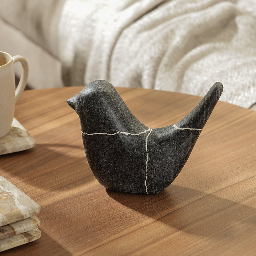 Birdie Marble Sculpture - Cloudy Black