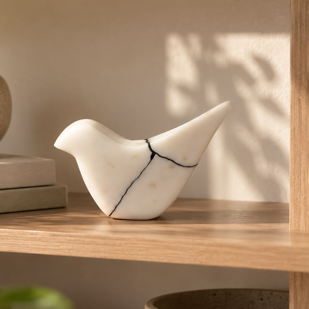 Birdie Marble Sculpture - Flecked White