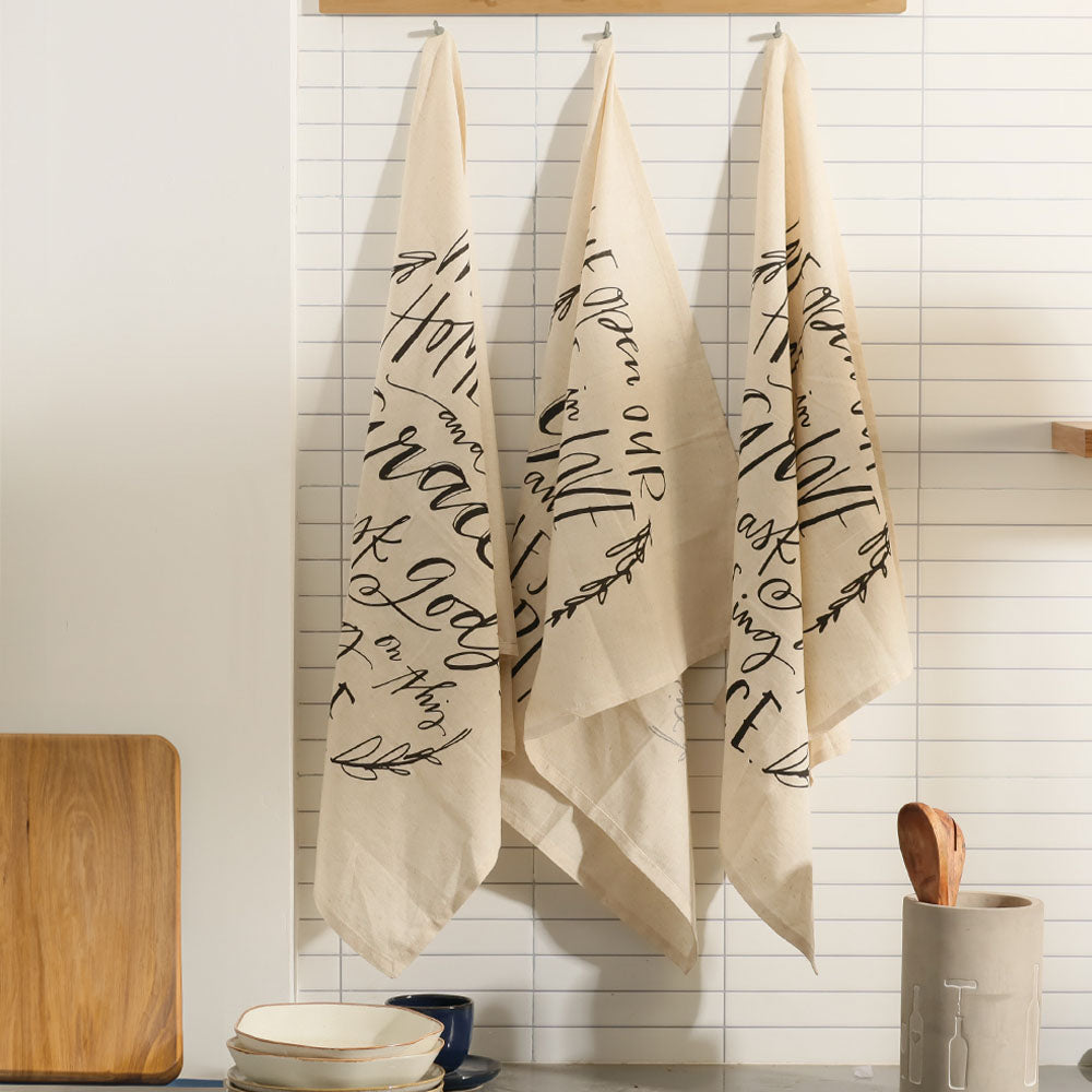 Blessing Kitchen Towels, Set of 3 - Cream