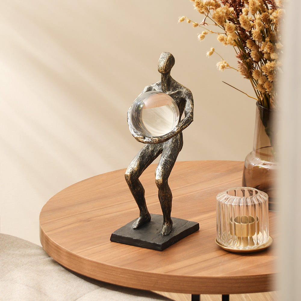 Weightlifter Sculpture with Crystal Ball Large - Charcoal Gold