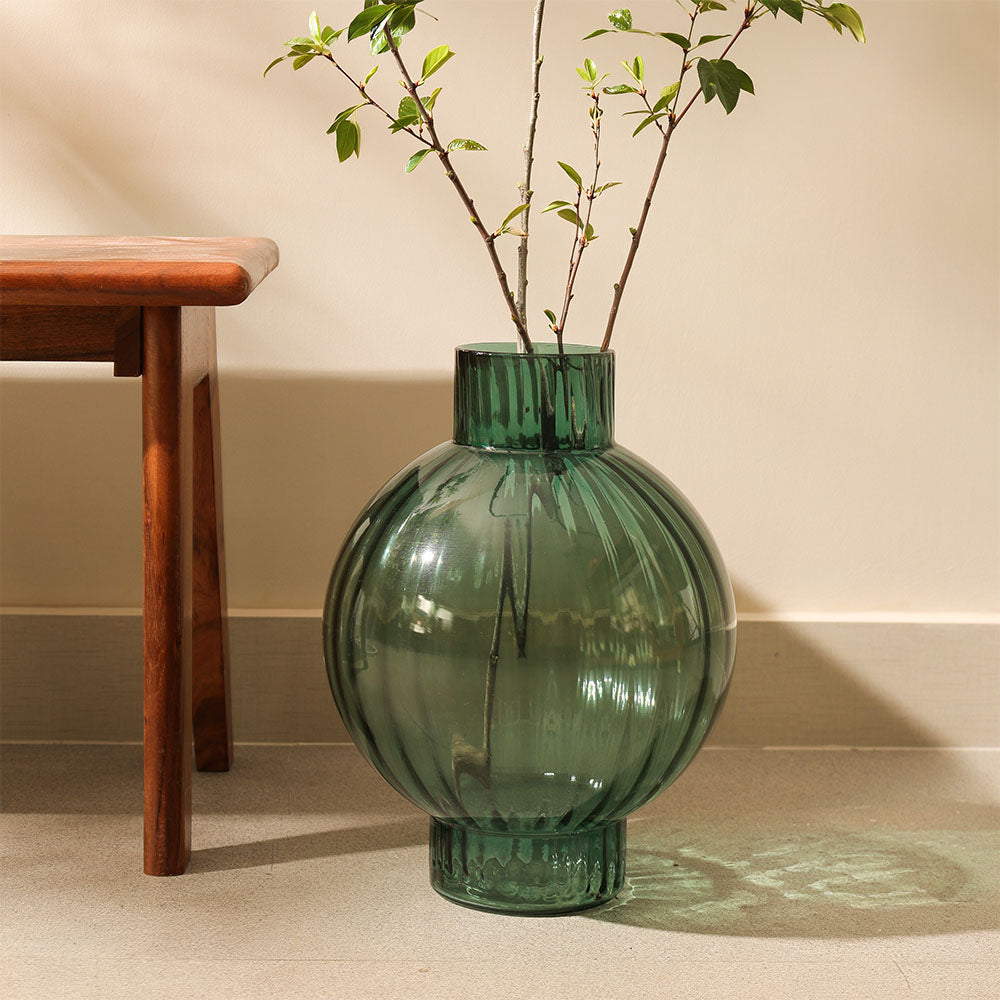 Bomba Glass Round Vase Large - Teal