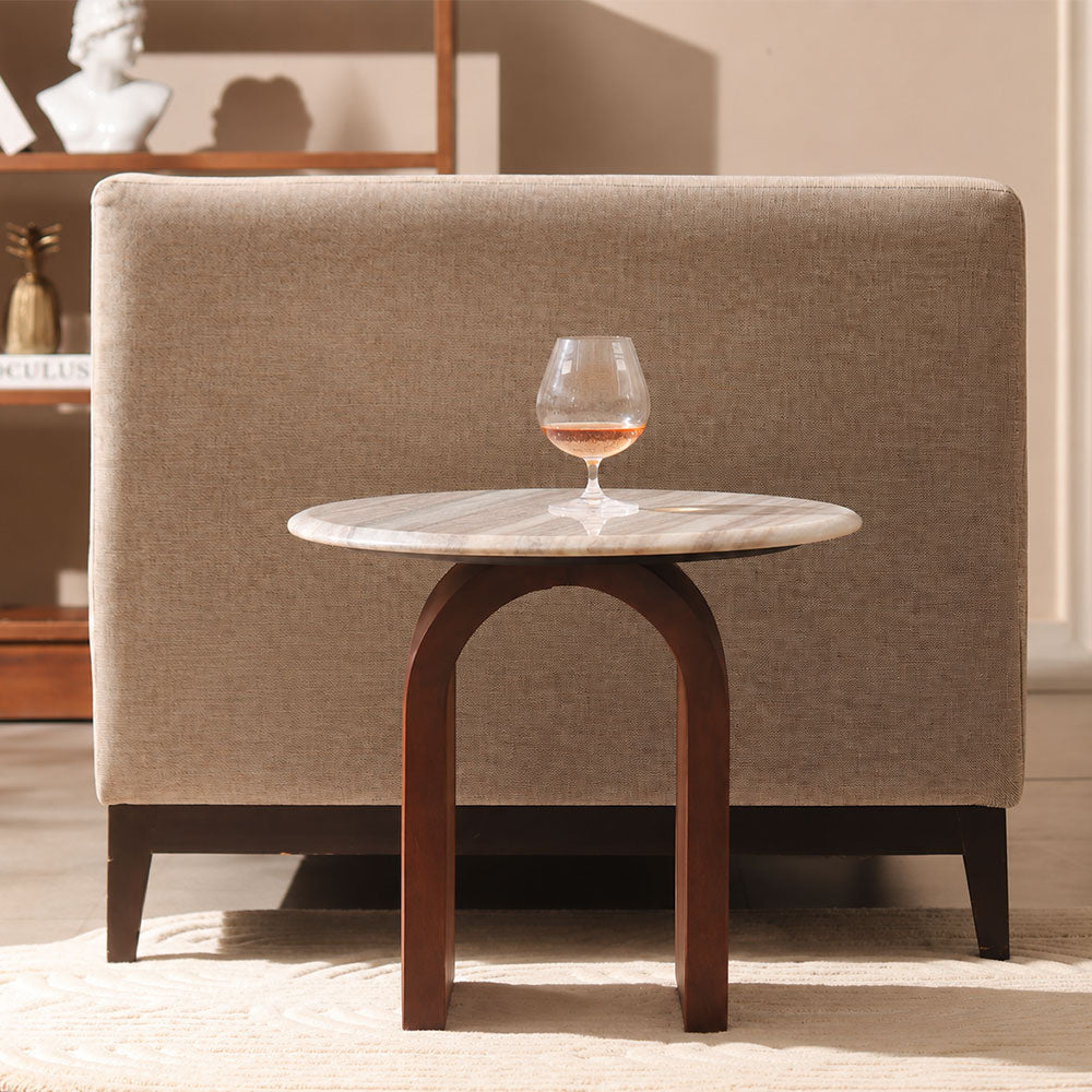 Bordum Marble & Mango Wood Side Table Short - Grey