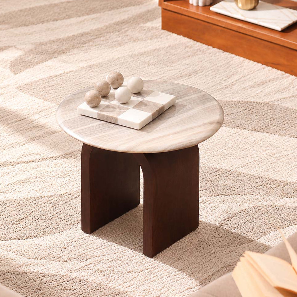 Bordum Marble & Mango Wood Side Table Short - Grey