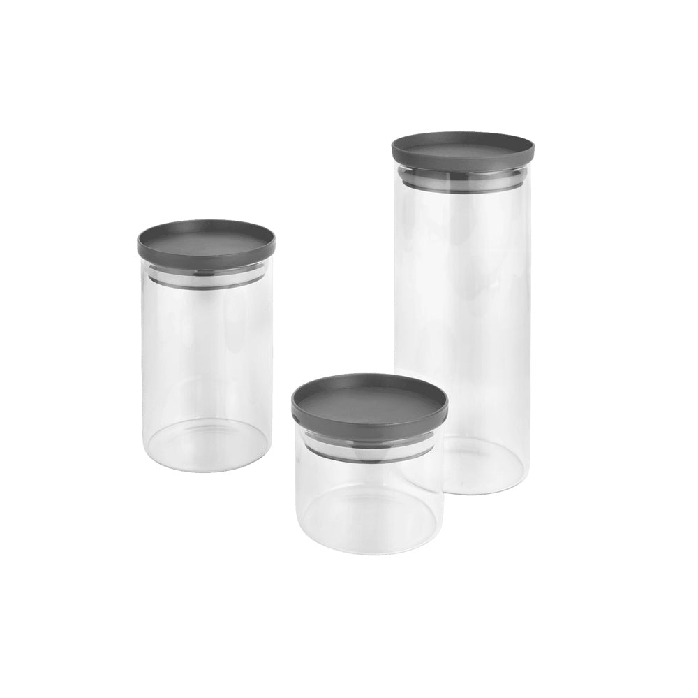 Borosilicate Round Glass Jars, Set of 3 - Dark Grey