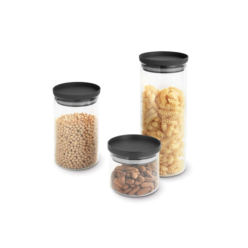 Borosilicate Round Glass Jars, Set of 3 - Dark Grey
