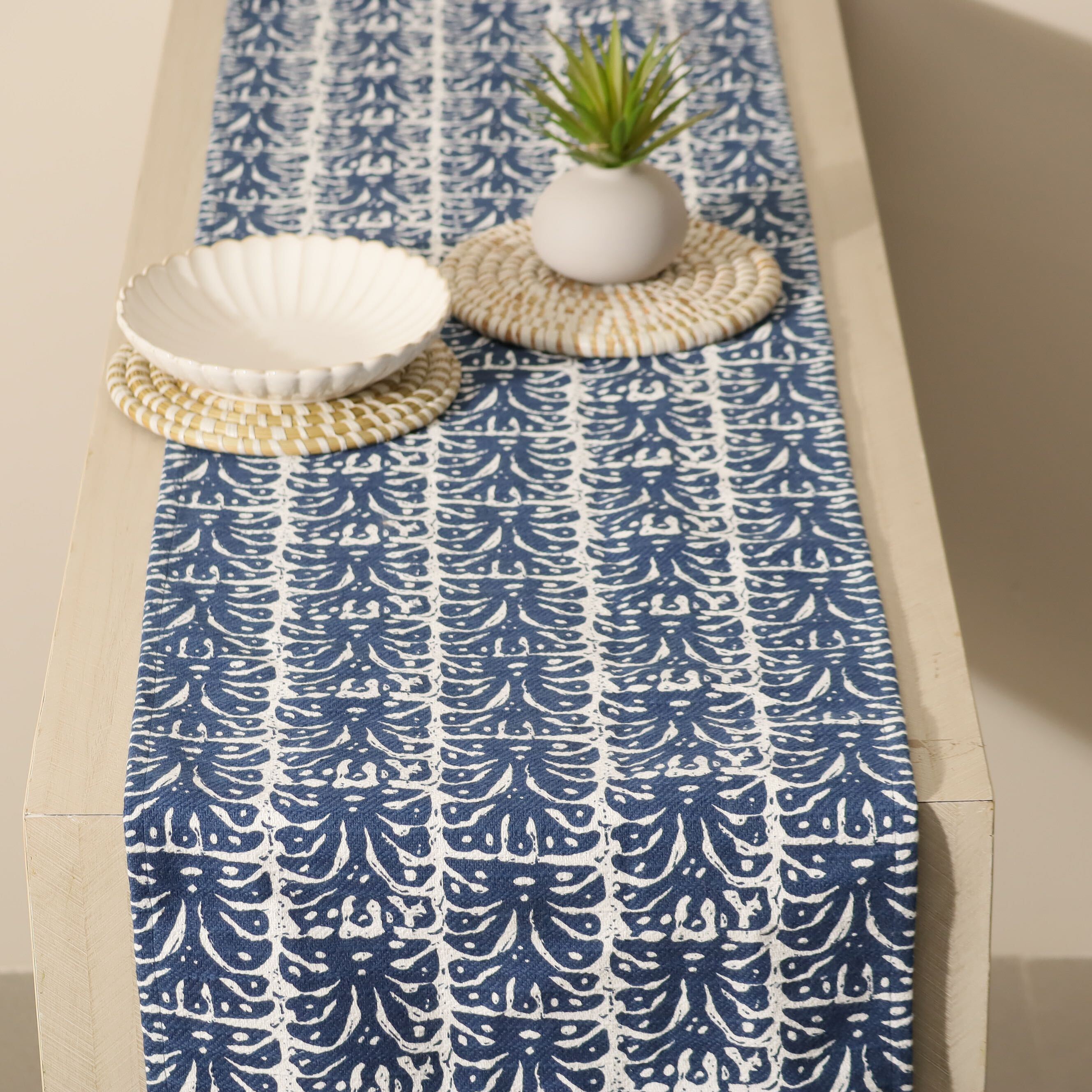 Botanical Table Runner - Navy White