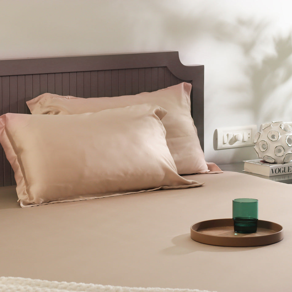 Bottega Bamboo Cotton King Size Bedsheet Set - Beige