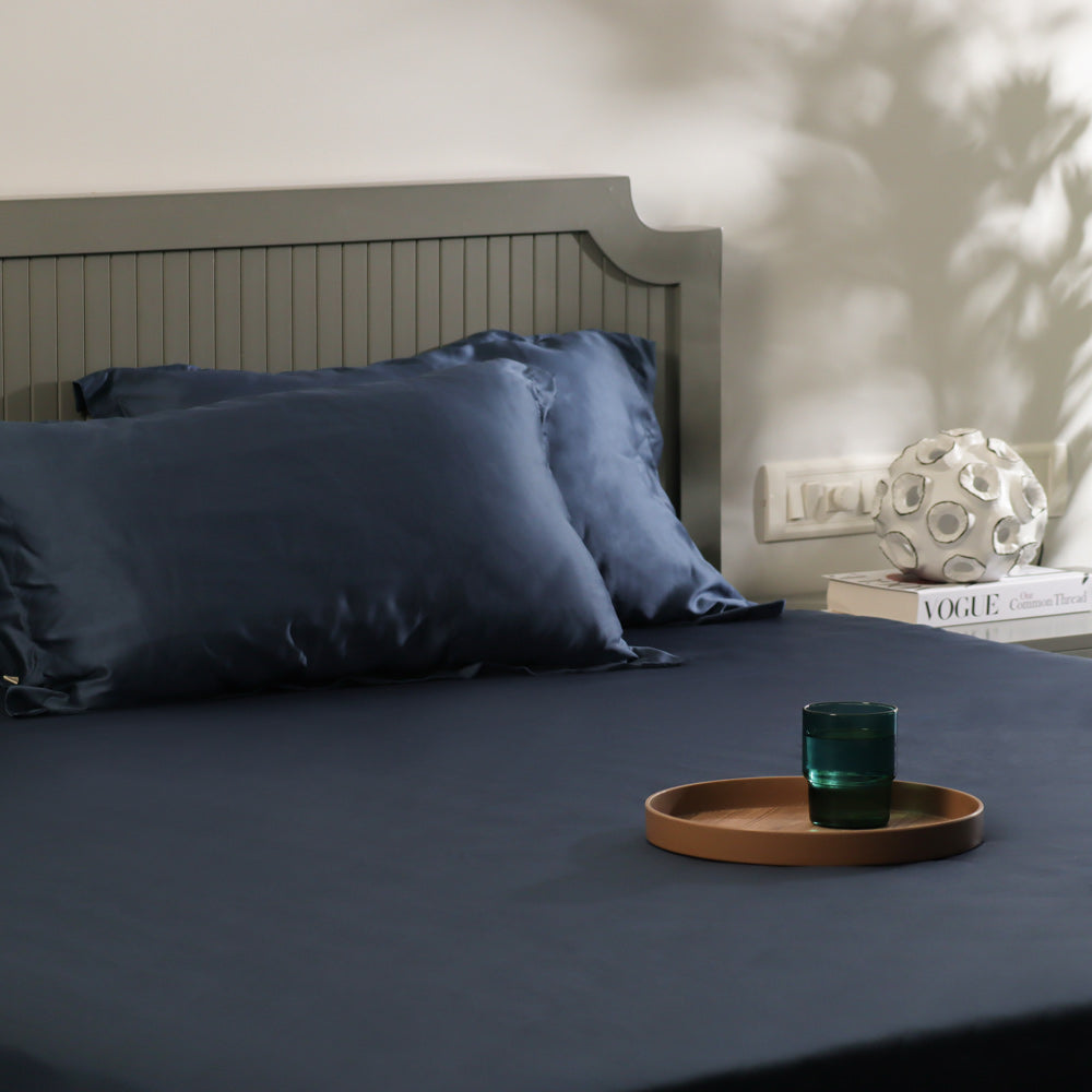 Bottega Bamboo Cotton King Size Bedsheet Set - Midnight